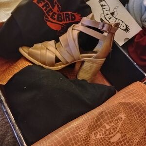 Freebird Brown Strappy Block Heels